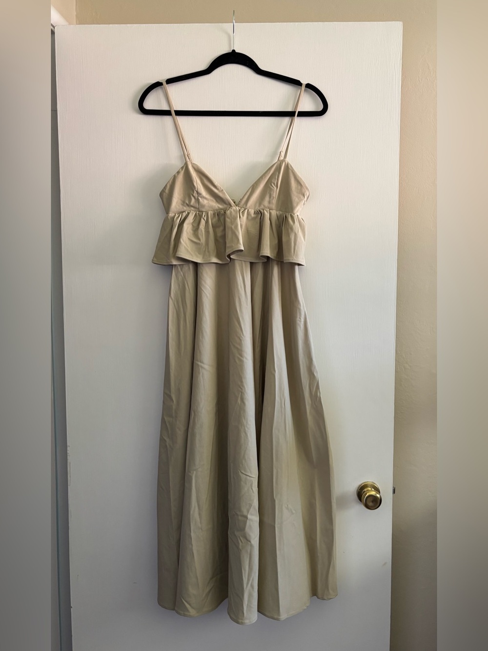 We Wore What Women's Spaghetti Strap Ruffle Midi Dress - Beige